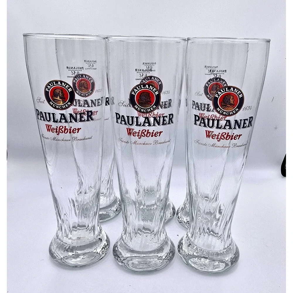 Authentic Paulaner Munchen Weissbier Beer Glasses 0.5L Made in Germany Set of 6